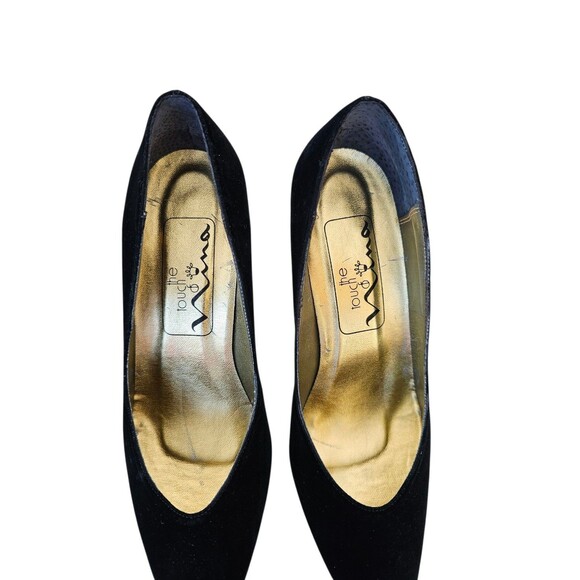 Vintage 90s Touch Of Nina Black Velvet Heels Pumps Shoes Leather Sole 6.5 M - Picture 5 of 16